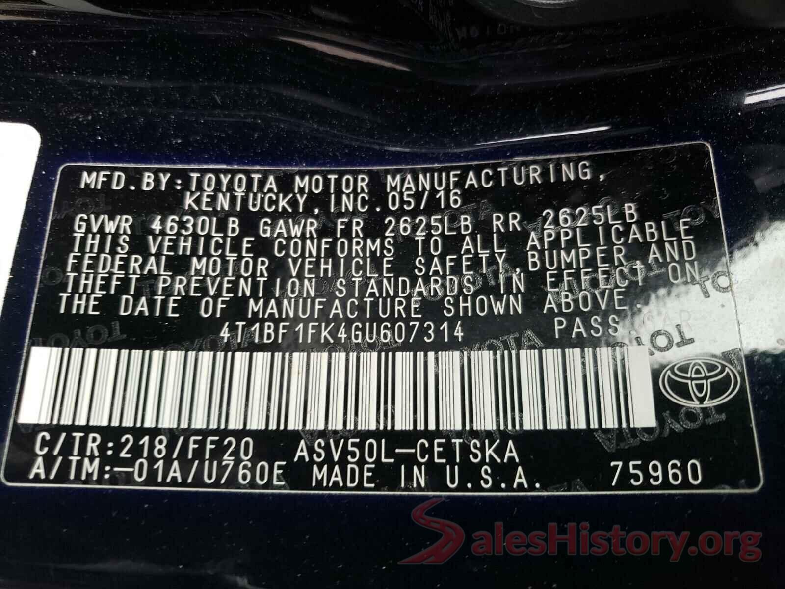 4T1BF1FK4GU607314 2016 TOYOTA CAMRY