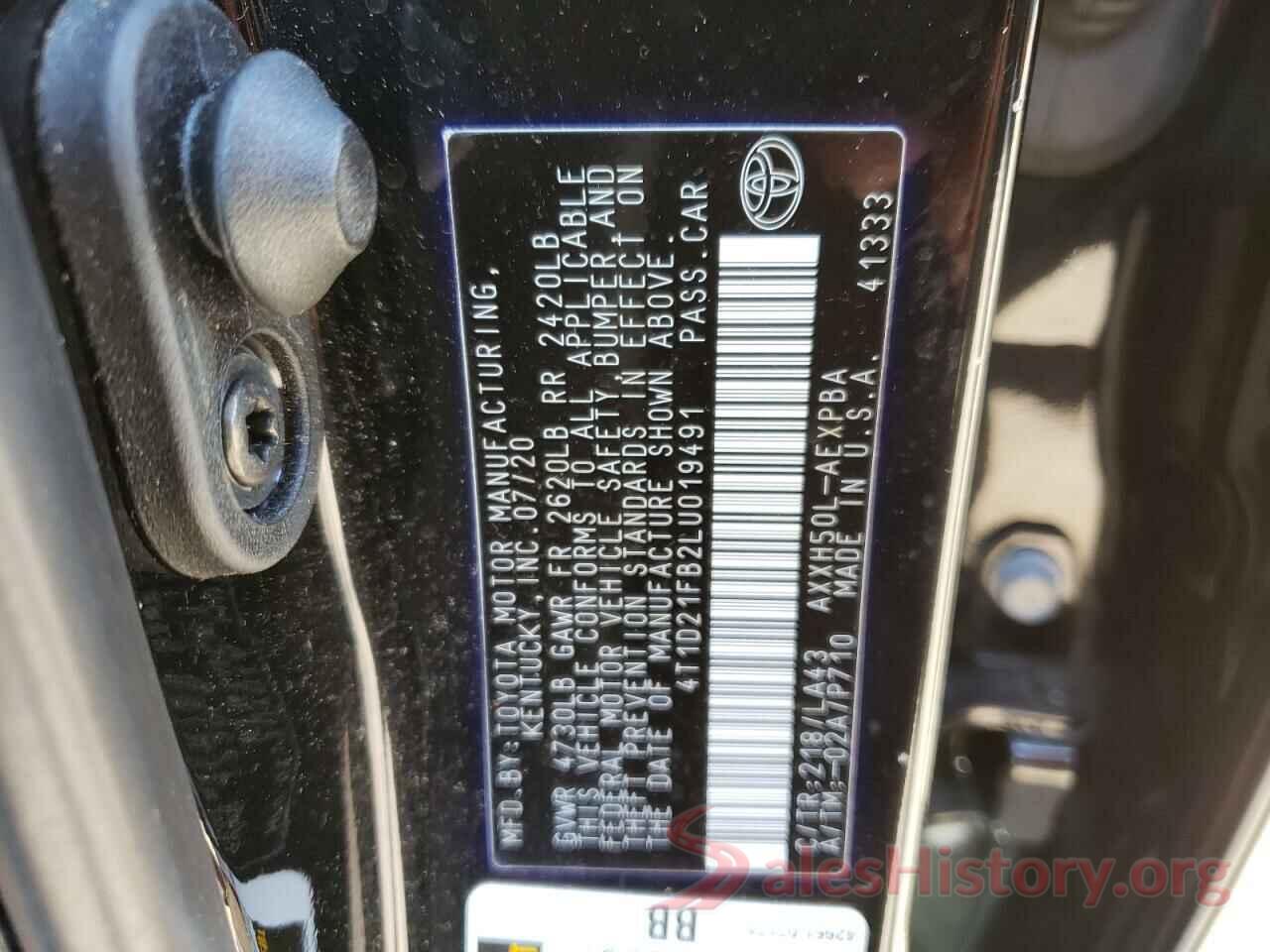 4T1D21FB2LU019491 2020 TOYOTA AVALON