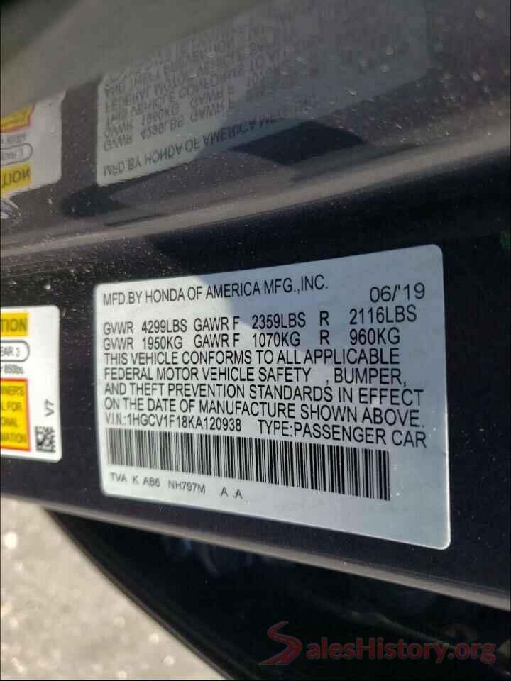 1HGCV1F18KA120938 2019 HONDA ACCORD