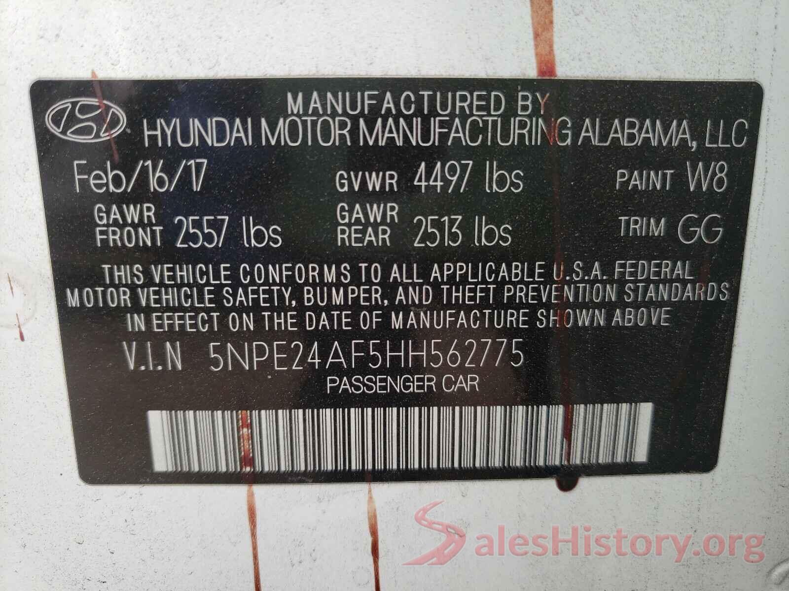 5NPE24AF5HH562775 2017 HYUNDAI SONATA