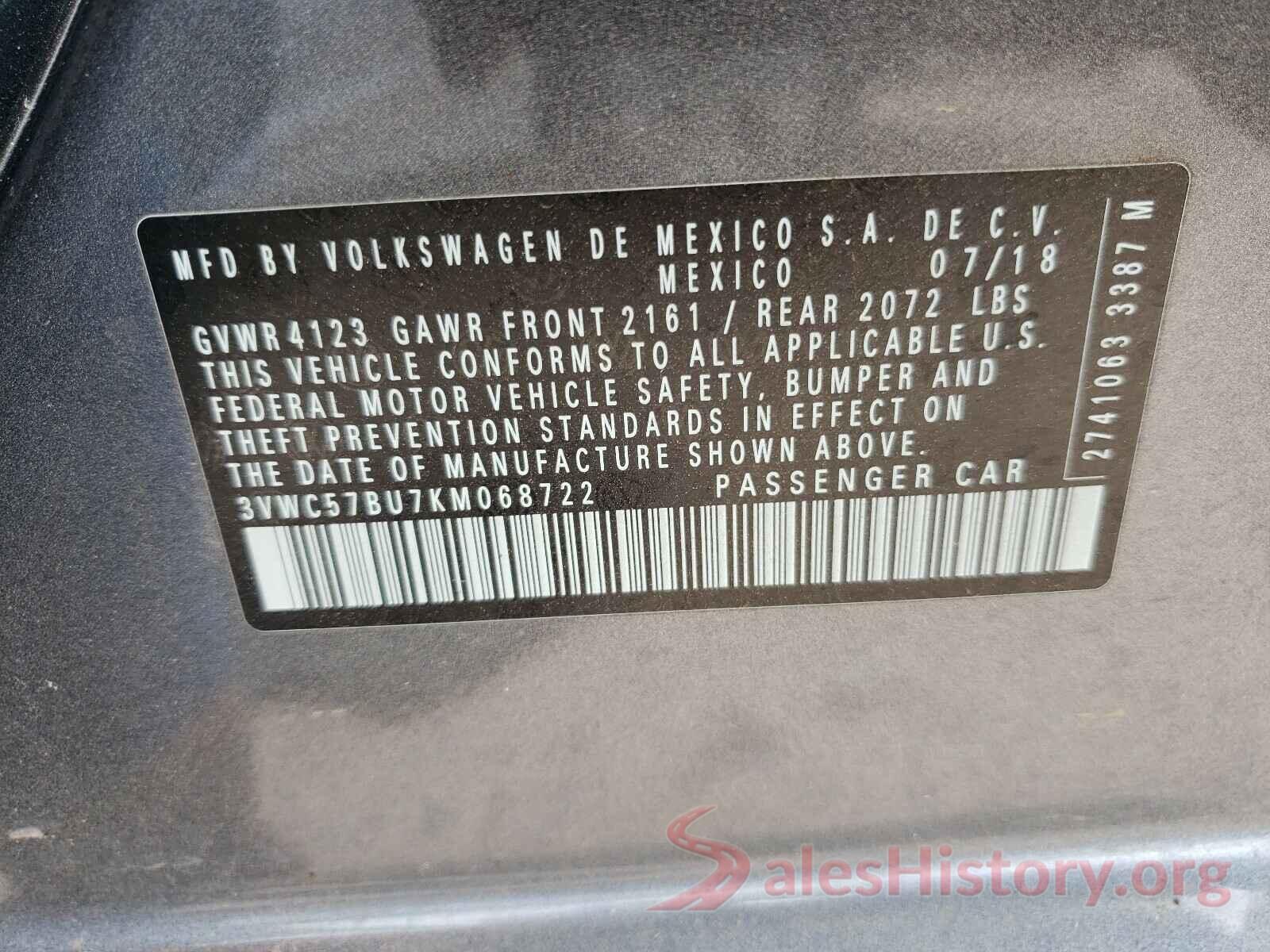 3VWC57BU7KM068722 2019 VOLKSWAGEN JETTA