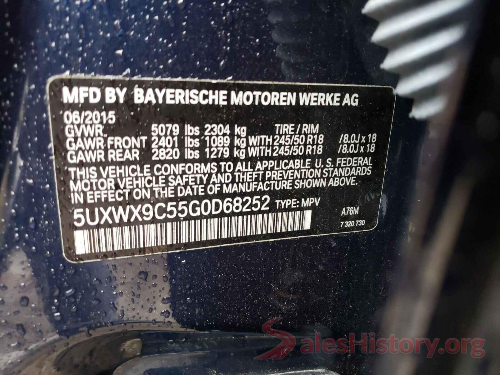 5UXWX9C55G0D68252 2016 BMW X3