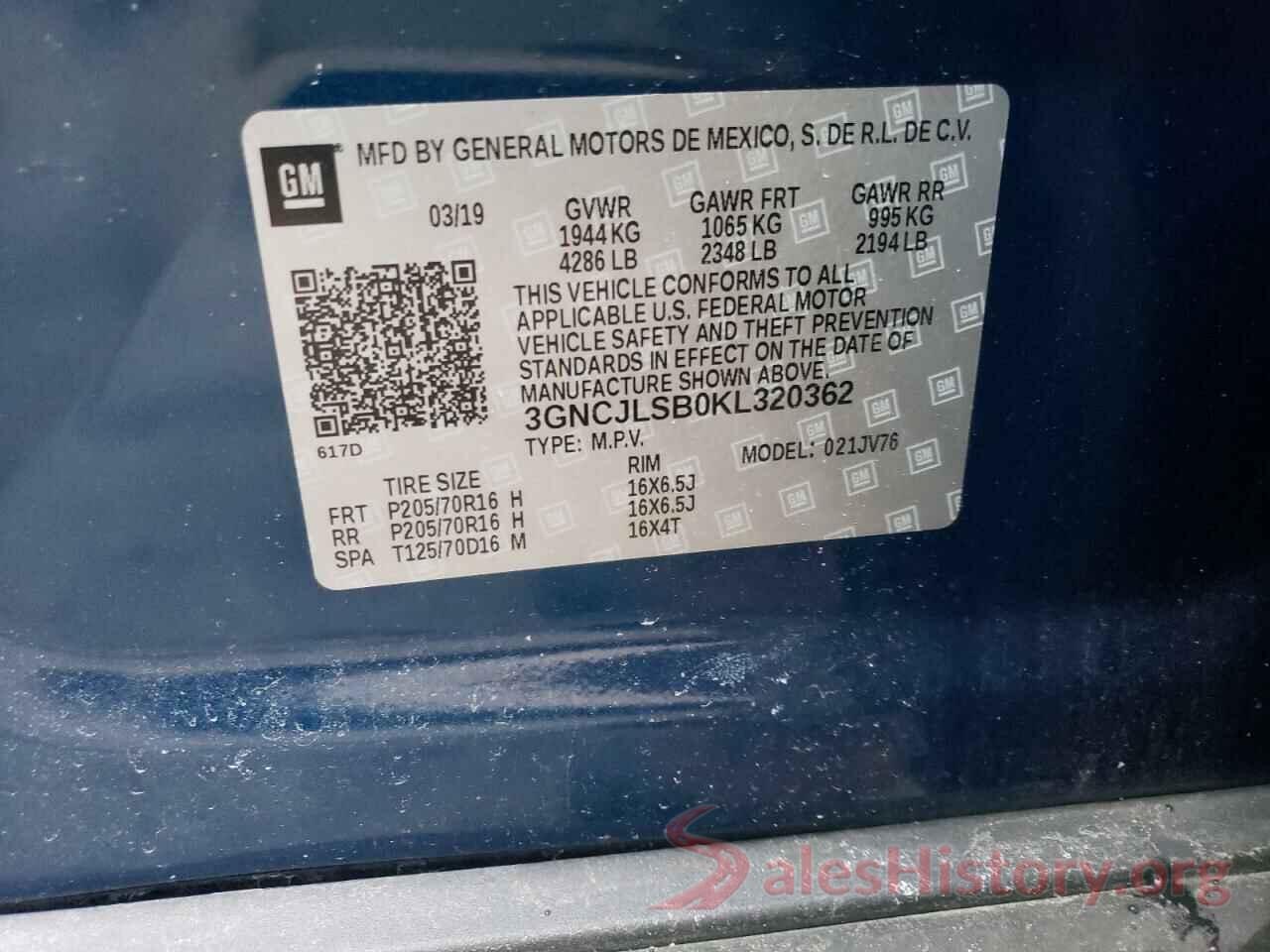 3GNCJLSB0KL320362 2019 CHEVROLET TRAX