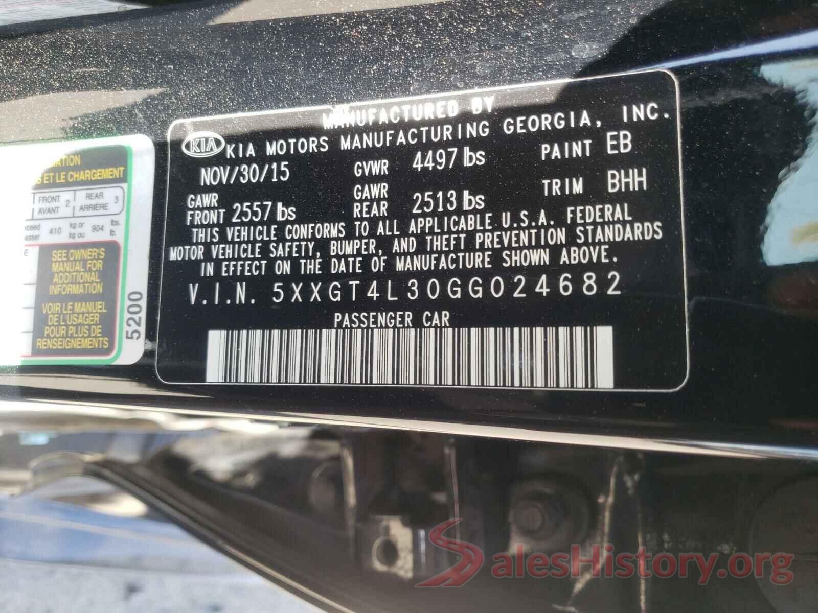 5XXGT4L30GG024682 2016 KIA OPTIMA