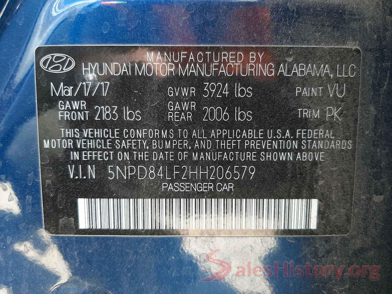 5NPD84LF2HH206579 2017 HYUNDAI ELANTRA