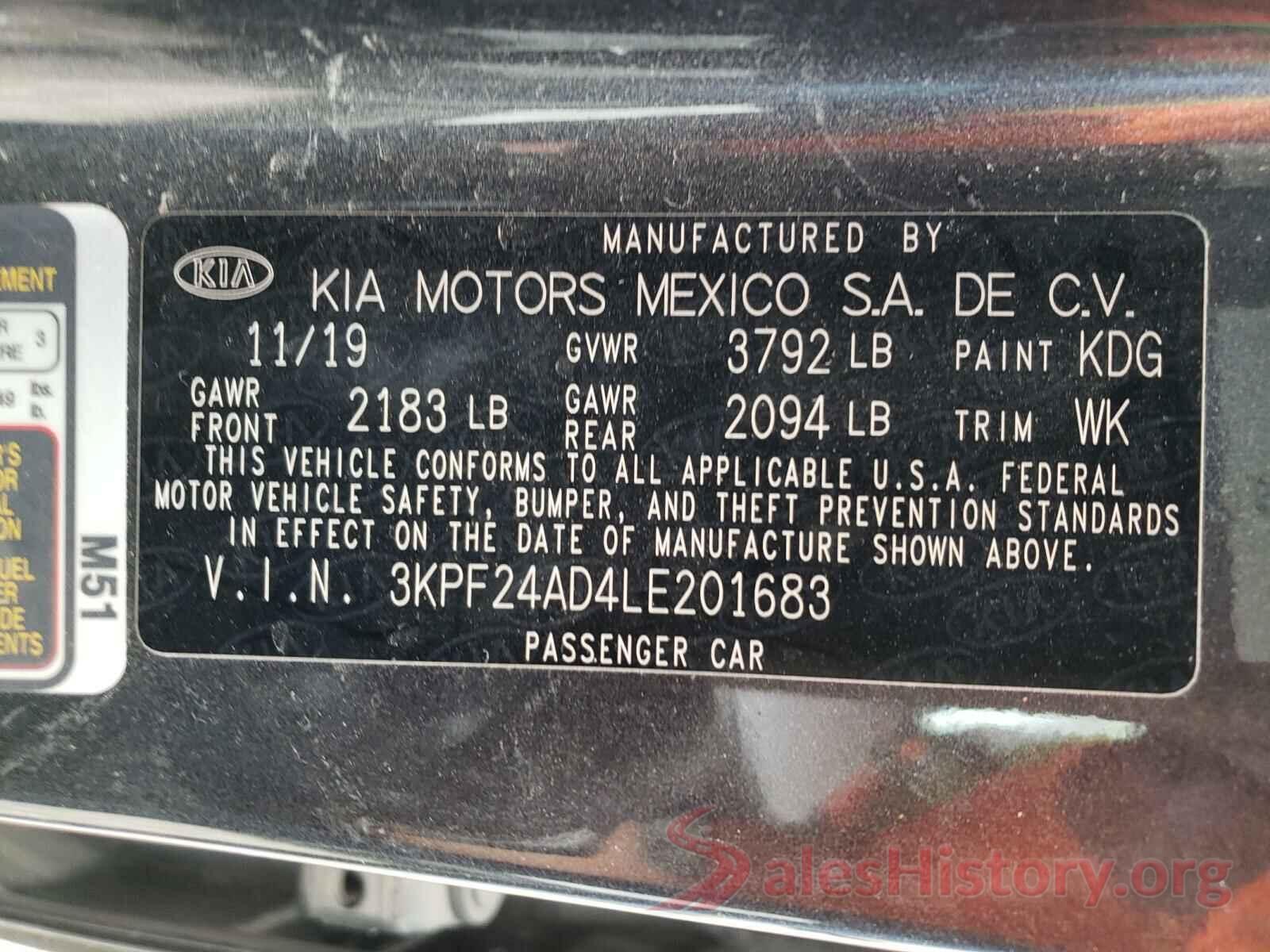 3KPF24AD4LE201683 2020 KIA FORTE