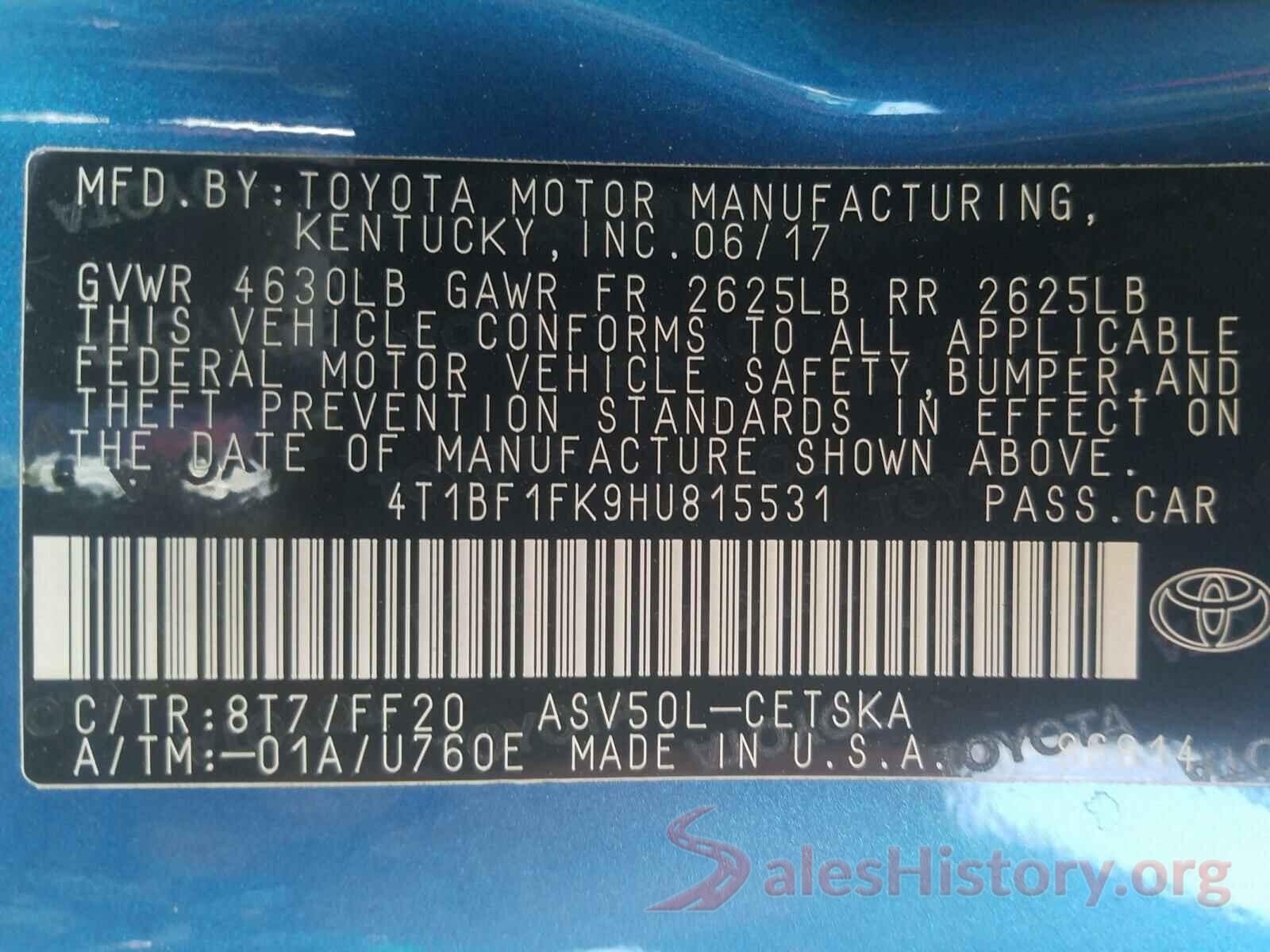 4T1BF1FK9HU815531 2017 TOYOTA CAMRY