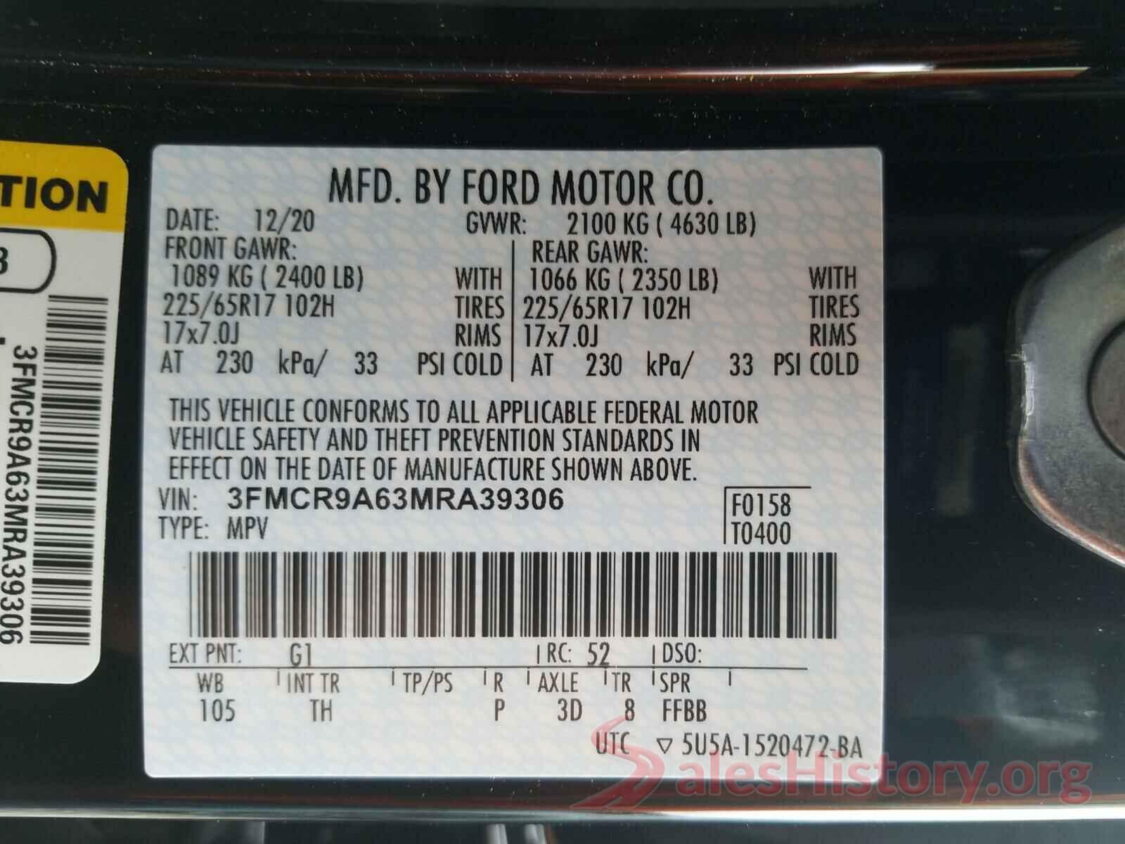 3FMCR9A63MRA39306 2021 FORD BRONCO