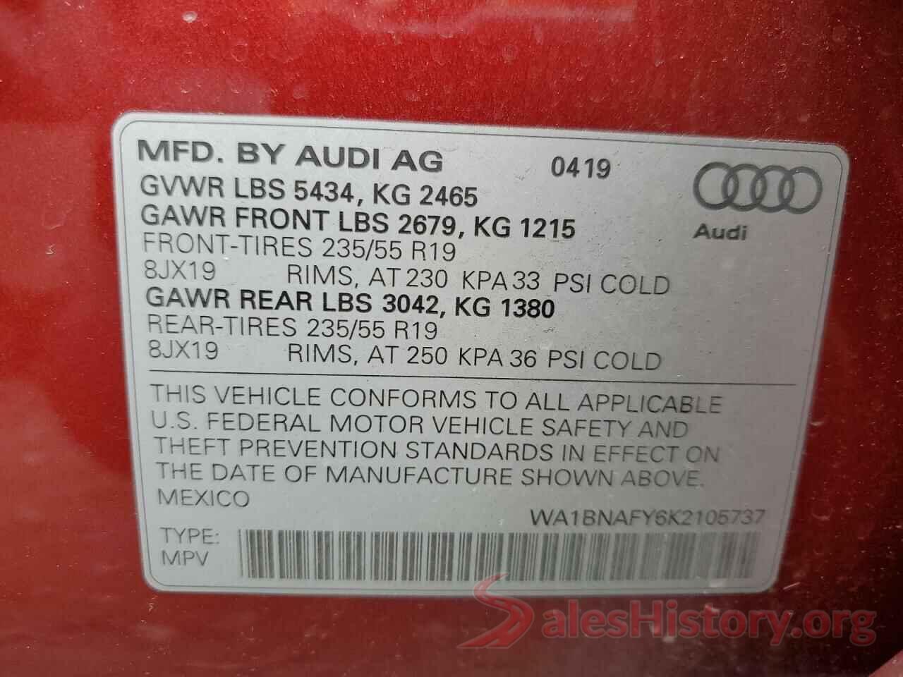 WA1BNAFY6K2105737 2019 AUDI Q5