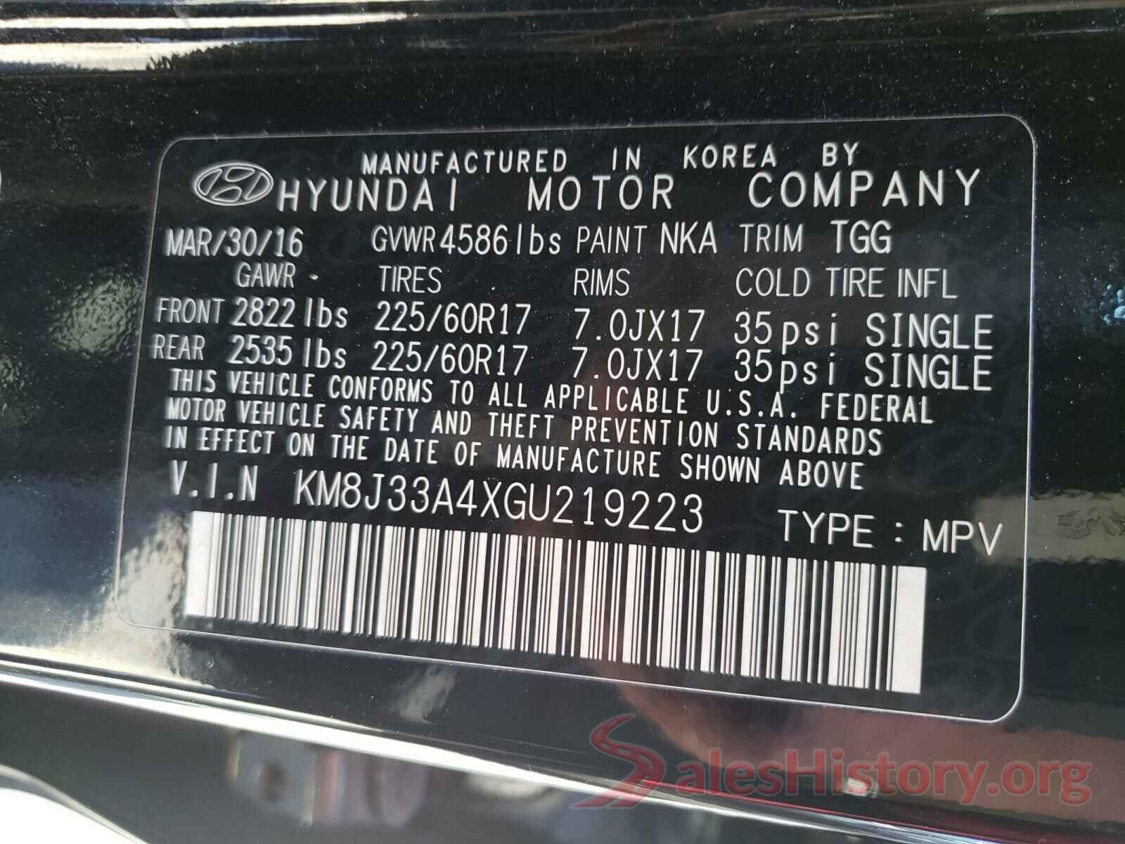 KM8J33A4XGU219223 2016 HYUNDAI TUCSON