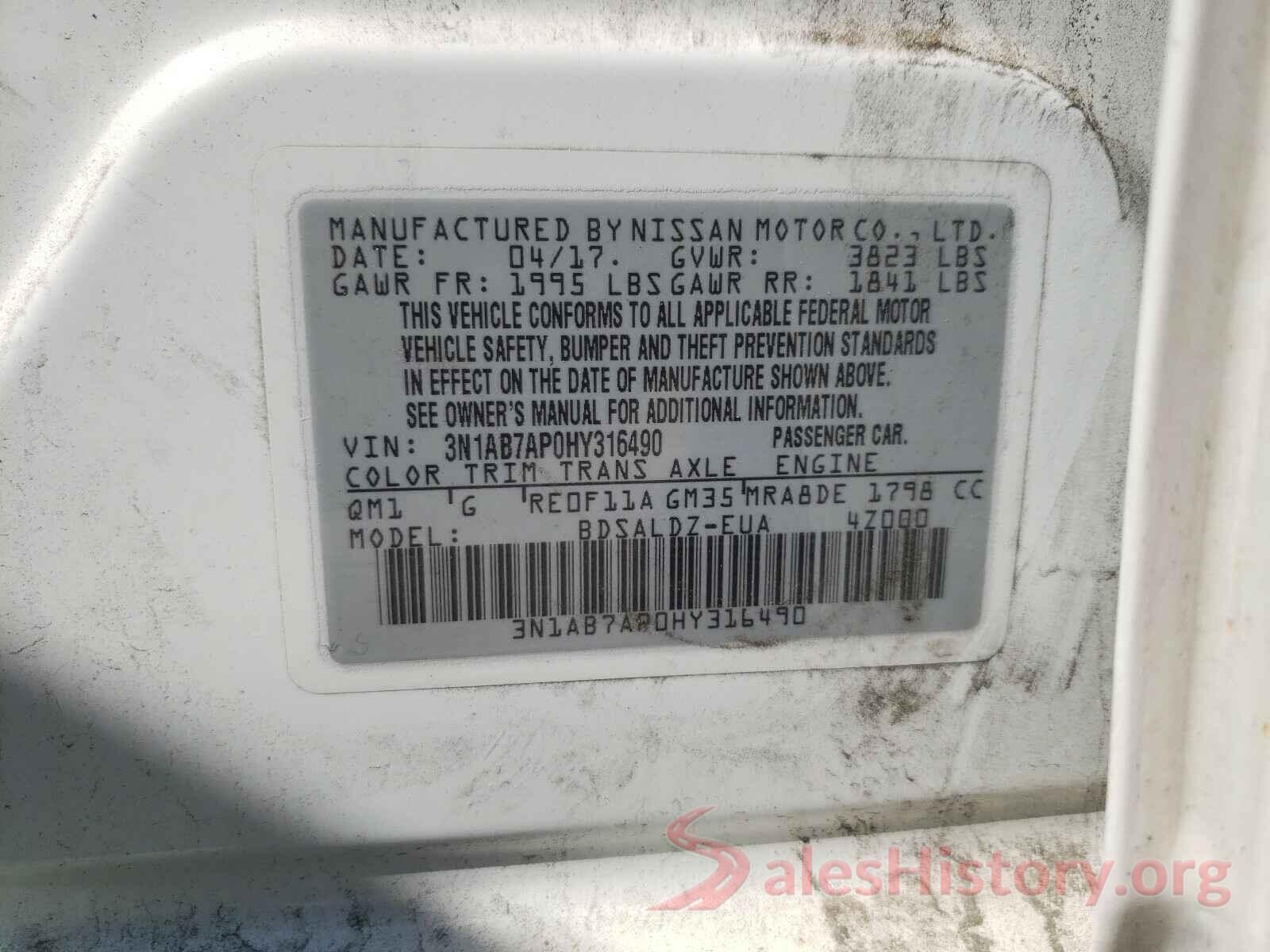 3N1AB7AP0HY316490 2017 NISSAN SENTRA