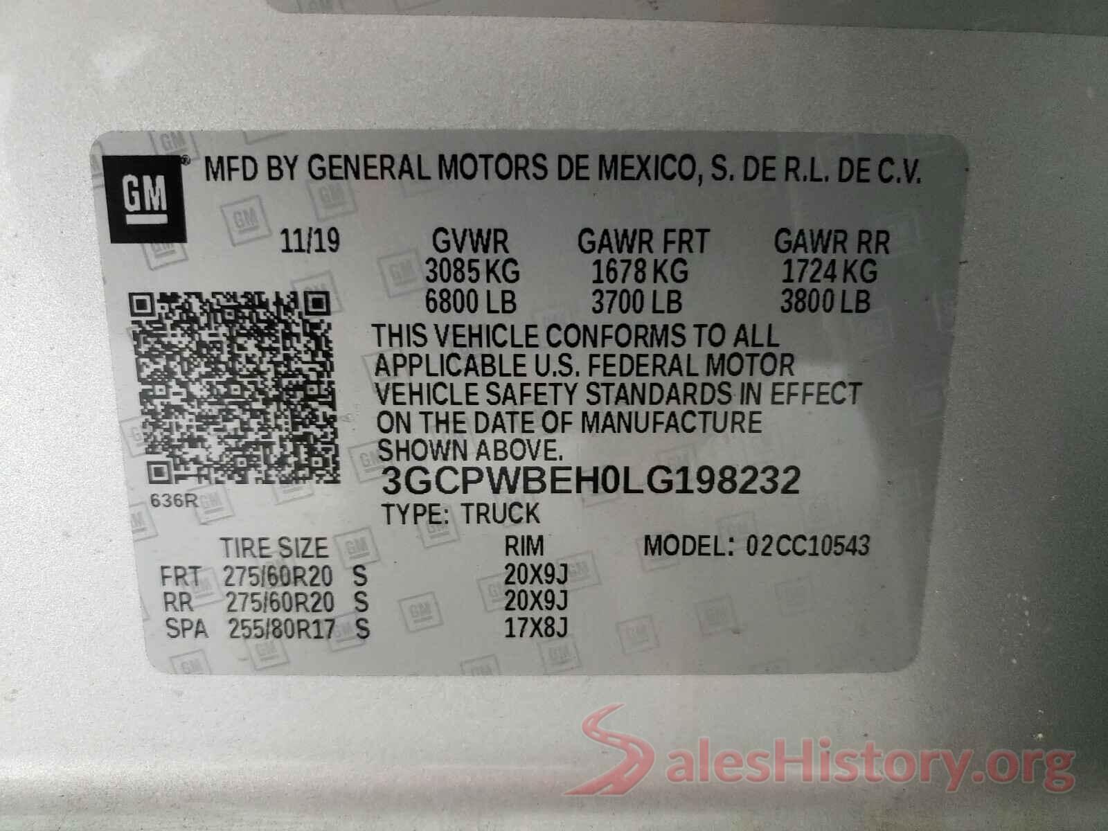 3GCPWBEH0LG198232 2020 CHEVROLET SILVERADO