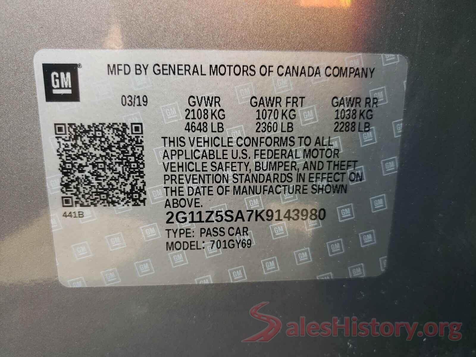 2G11Z5SA7K9143980 2019 CHEVROLET IMPALA