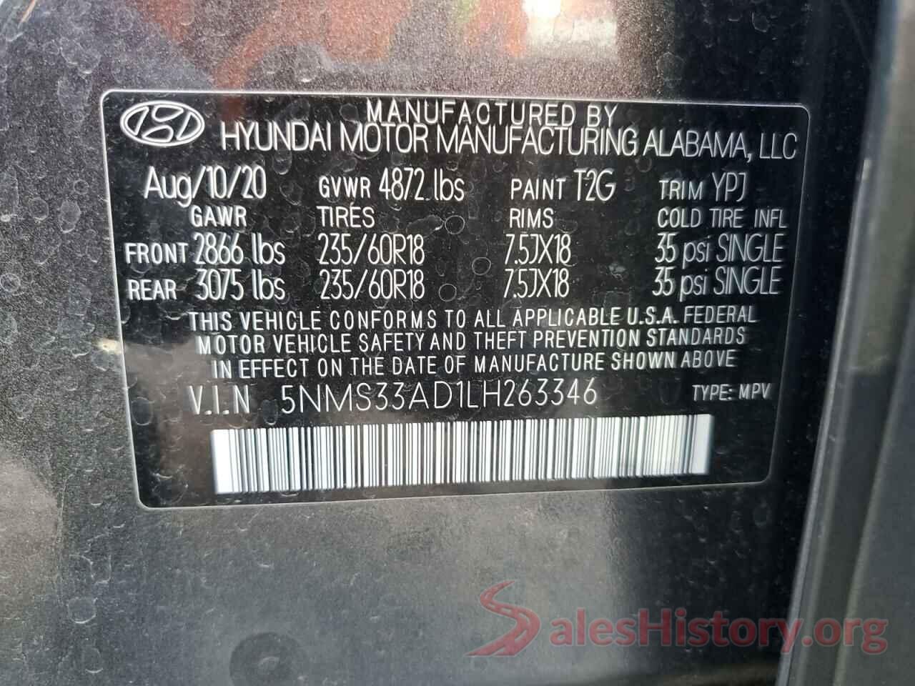 5NMS33AD1LH263346 2020 HYUNDAI SANTA FE