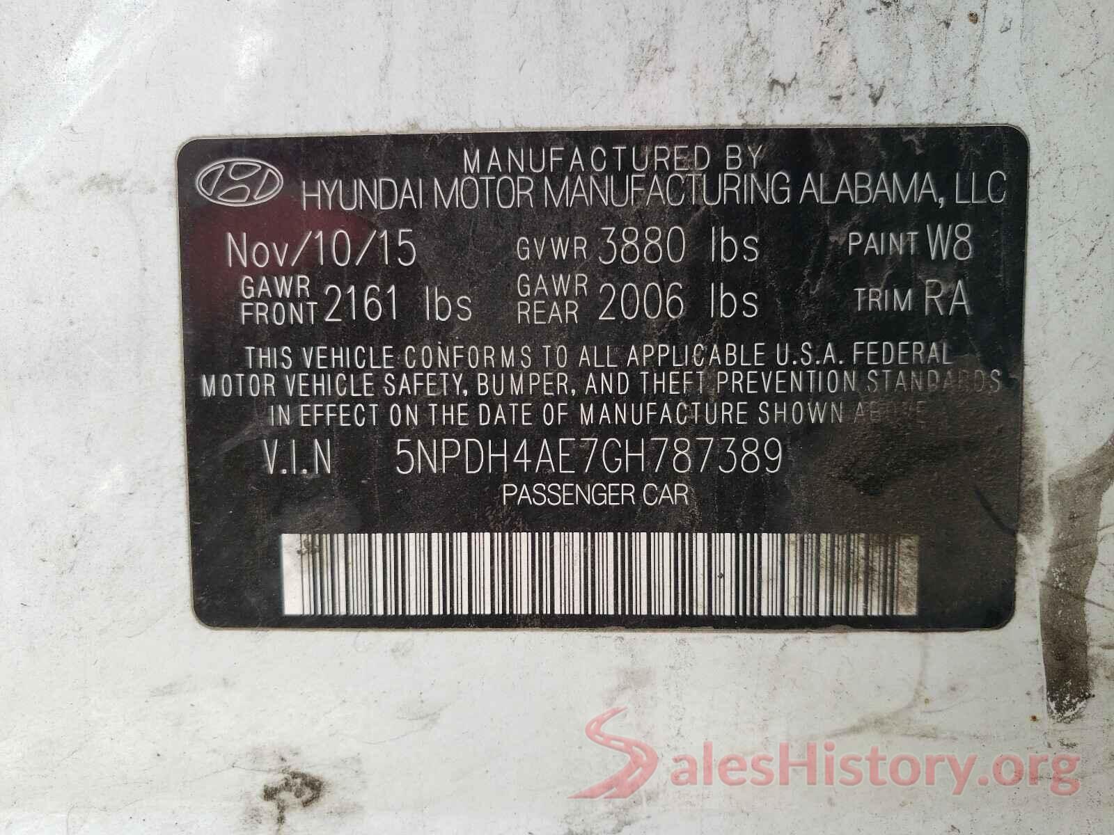 5NPDH4AE7GH787389 2016 HYUNDAI ELANTRA