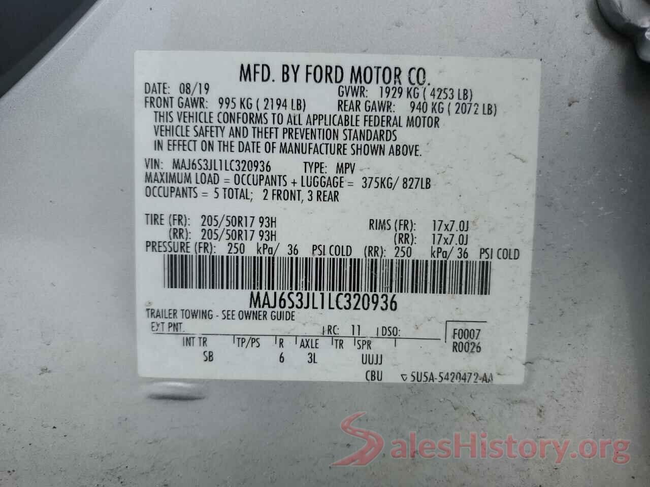 MAJ6S3JL1LC320936 2020 FORD ECOSPORT