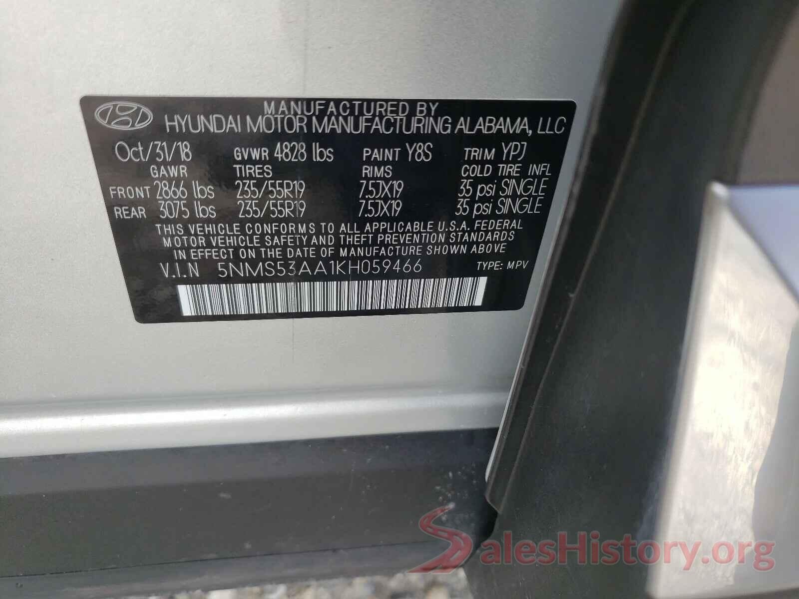 5NMS53AA1KH059466 2019 HYUNDAI SANTA FE