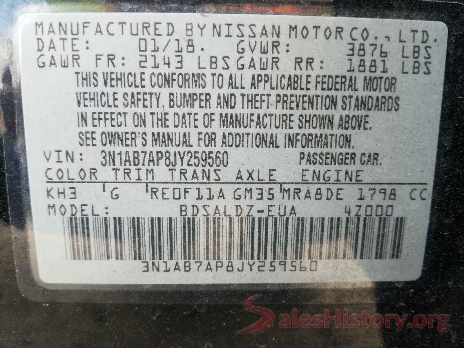 3N1AB7AP8JY259560 2018 NISSAN SENTRA