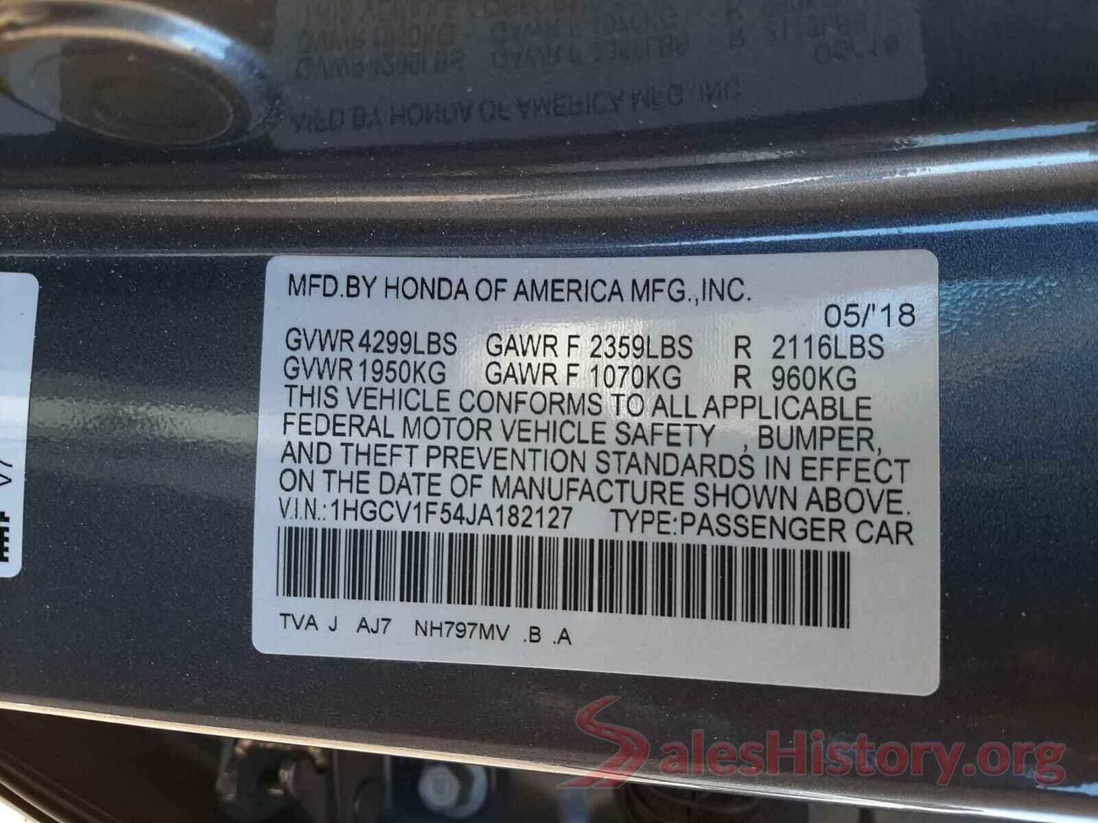 1HGCV1F54JA182127 2018 HONDA ACCORD