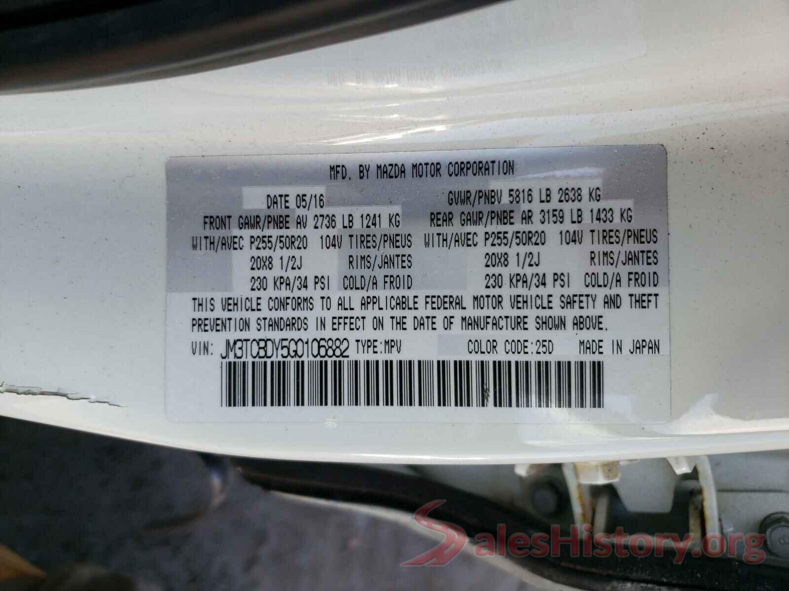 JM3TCBDY5G0106882 2016 MAZDA CX-9