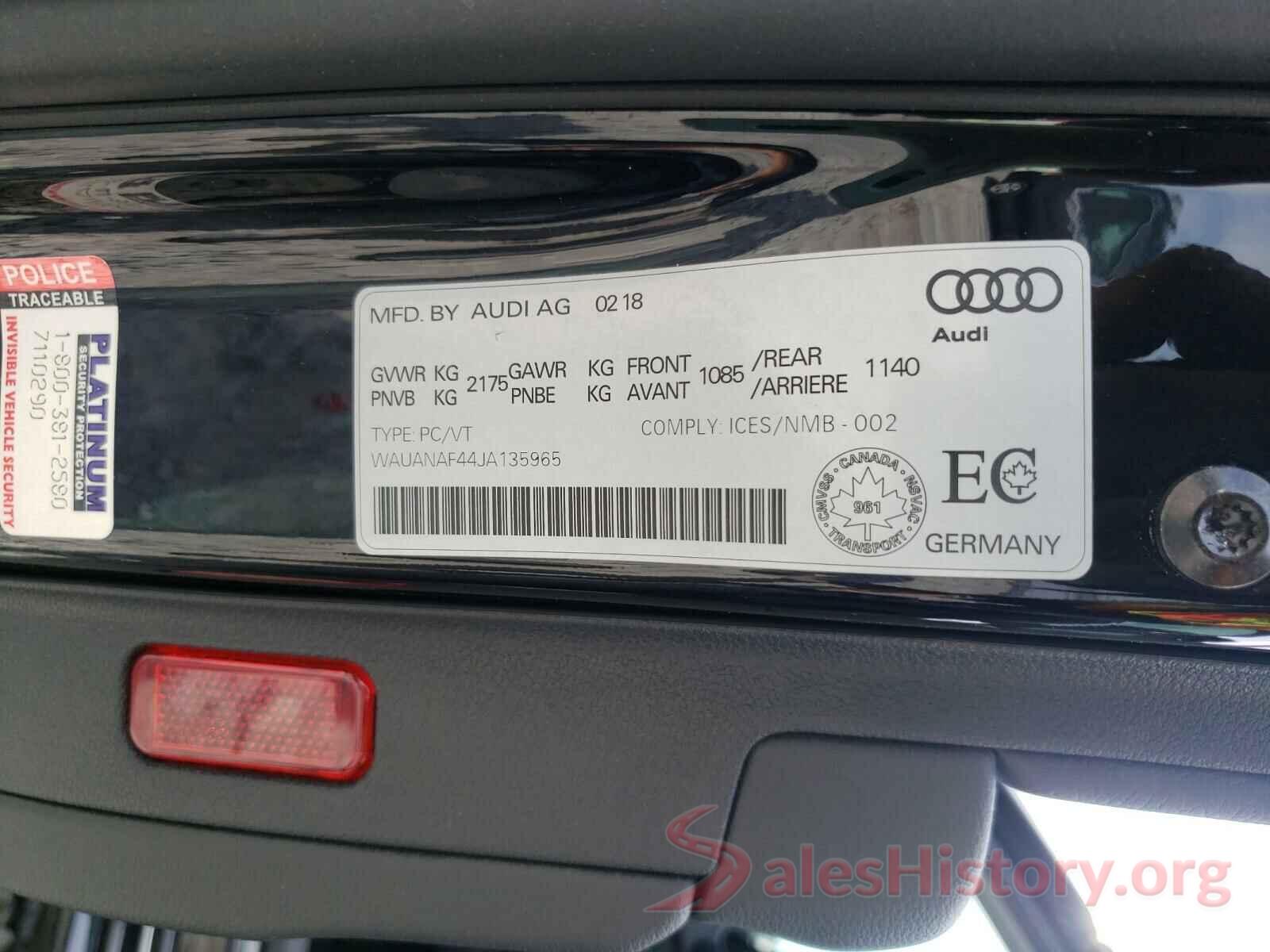 WAUANAF44JA135965 2018 AUDI A4