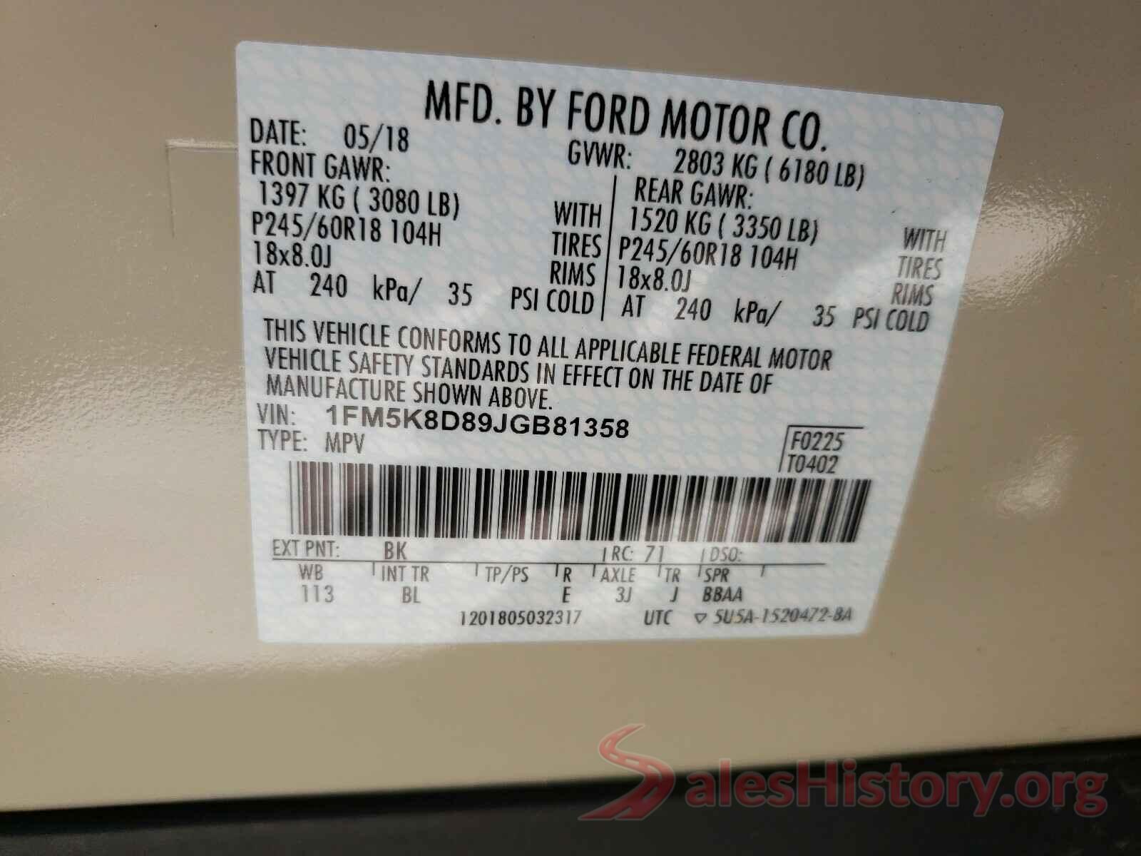 1FM5K8D89JGB81358 2018 FORD EXPLORER