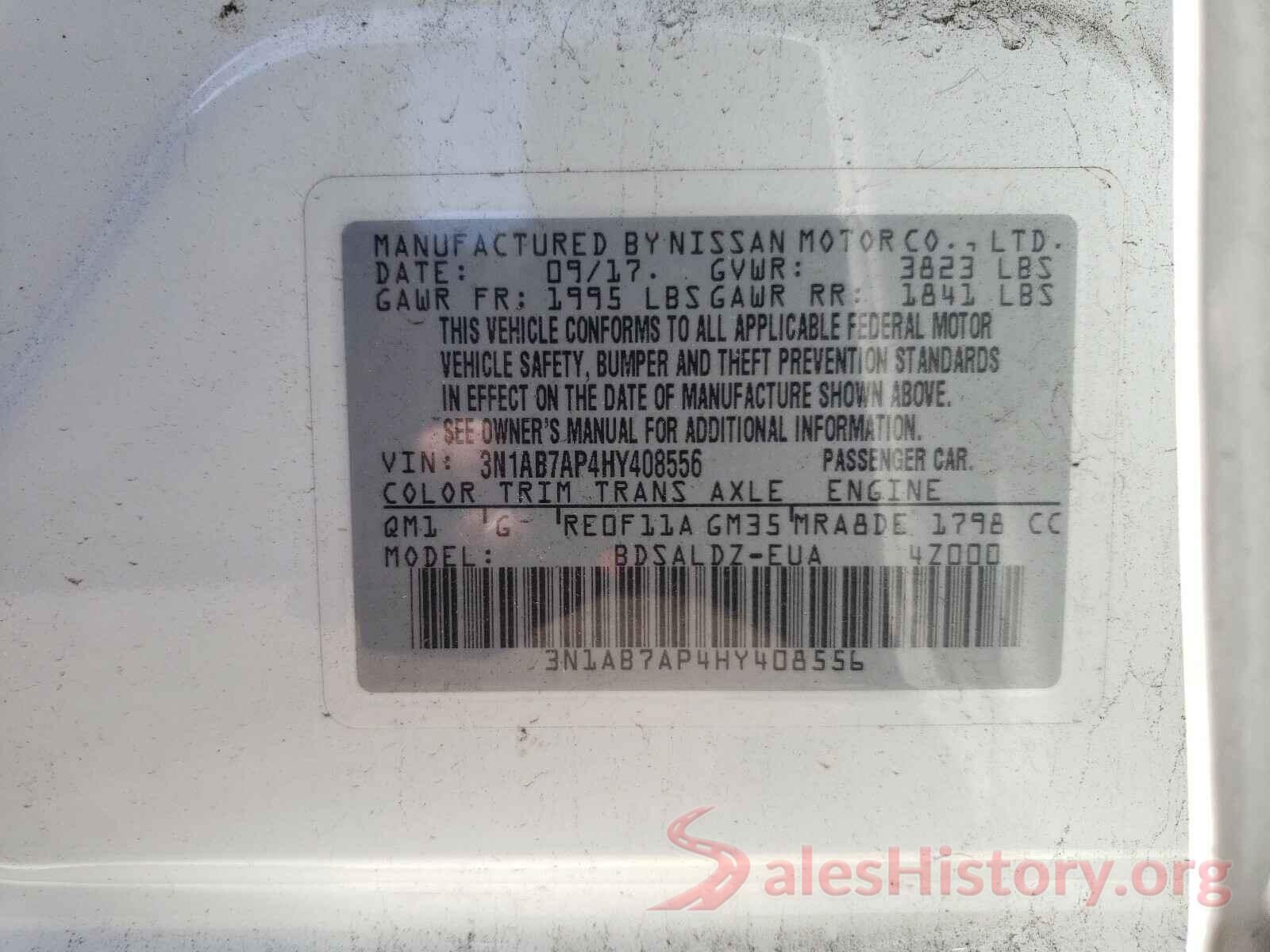 3N1AB7AP4HY408556 2017 NISSAN SENTRA