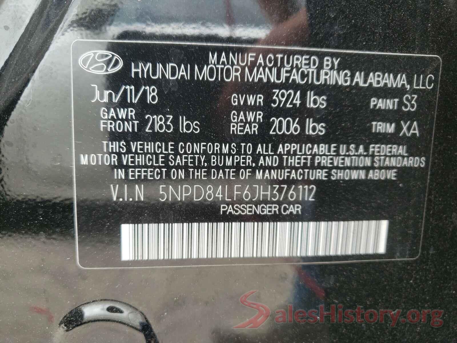 5NPD84LF6JH376112 2018 HYUNDAI ELANTRA