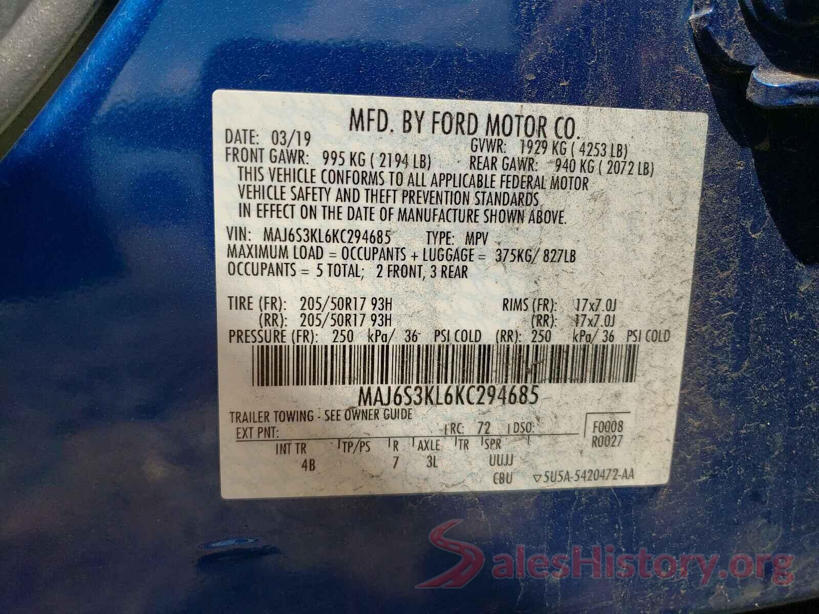 MAJ6S3KL6KC294685 2019 FORD ALL OTHER