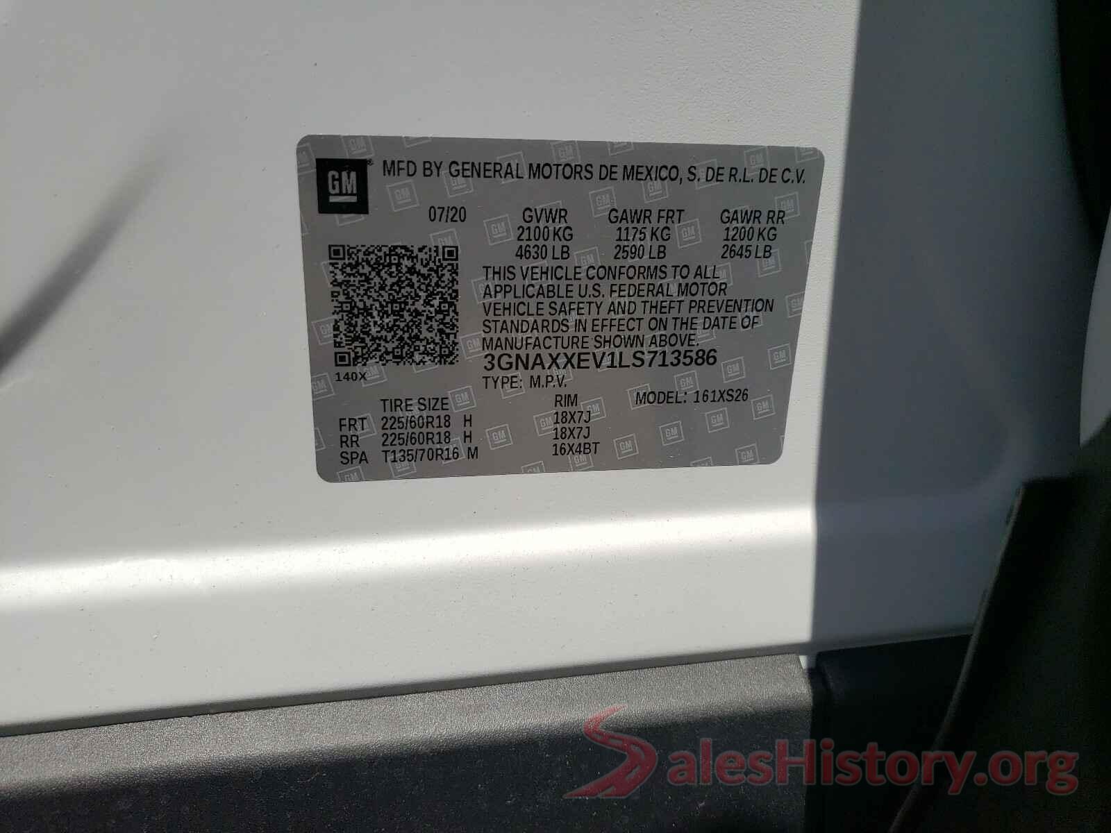 3GNAXXEV1LS713586 2020 CHEVROLET EQUINOX