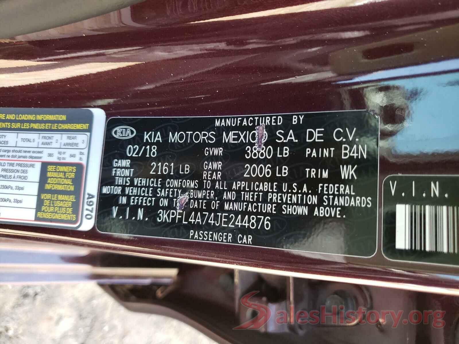 3KPFL4A74JE244876 2018 KIA FORTE