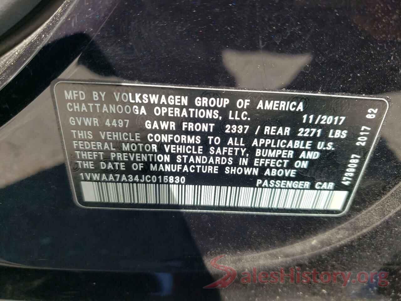 1VWAA7A34JC015830 2018 VOLKSWAGEN PASSAT