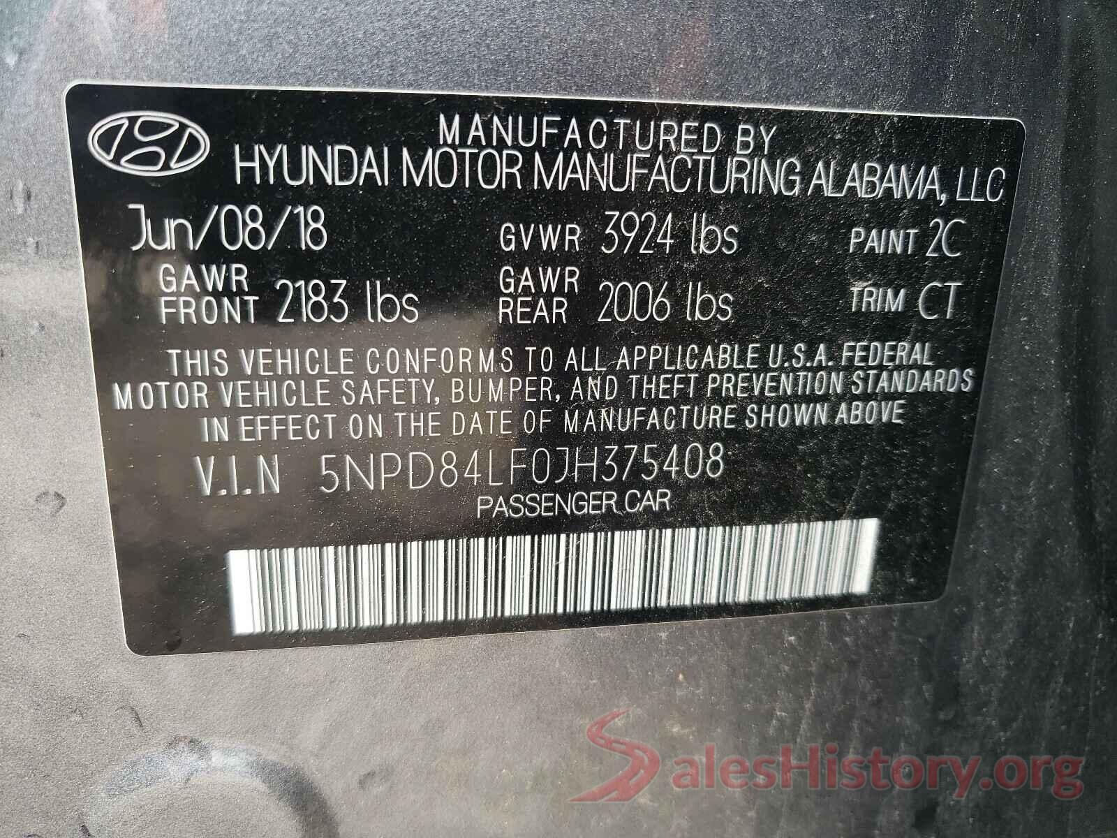 5NPD84LF0JH375408 2018 HYUNDAI ELANTRA