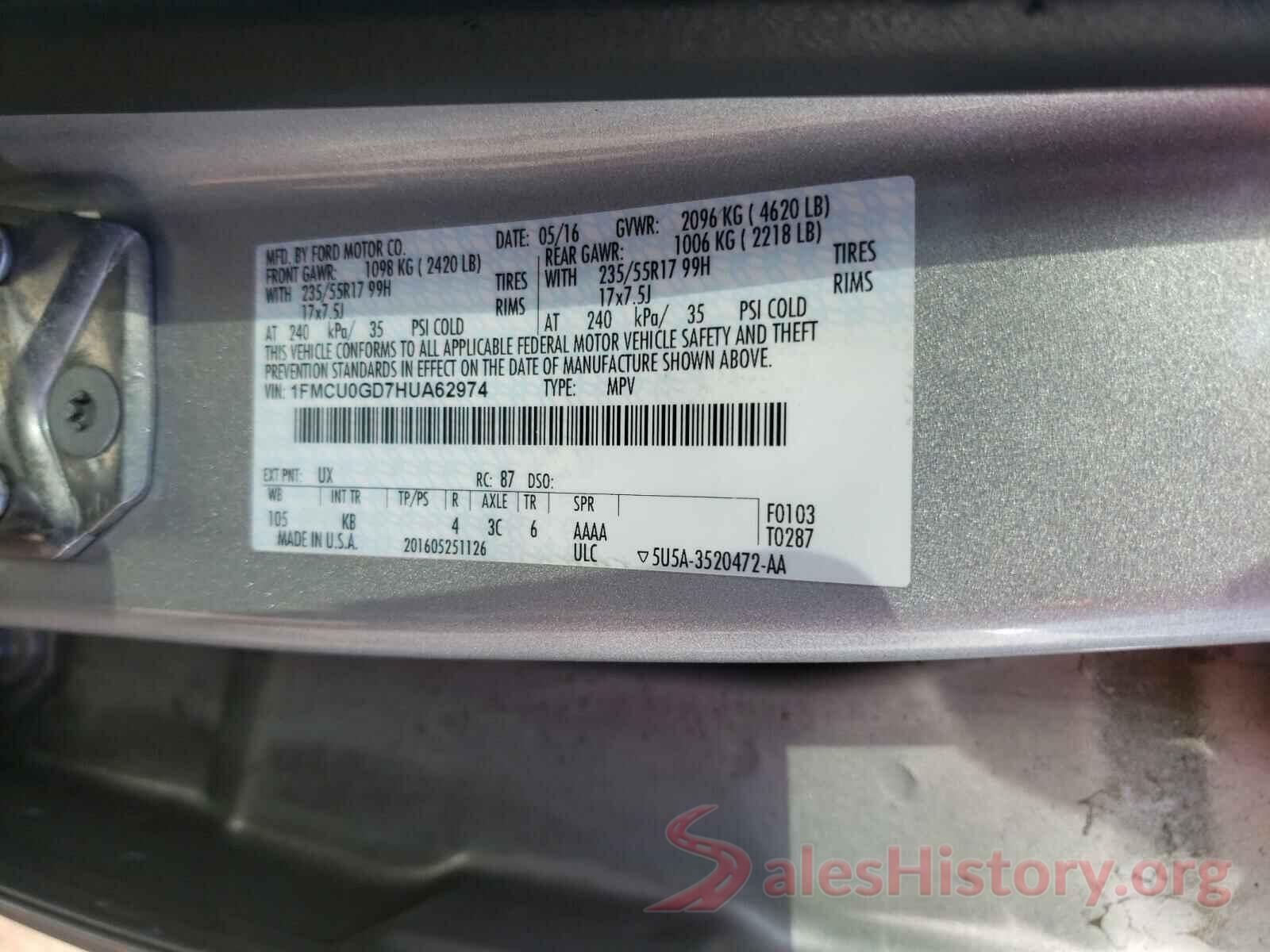 1FMCU0GD7HUA62974 2017 FORD ESCAPE