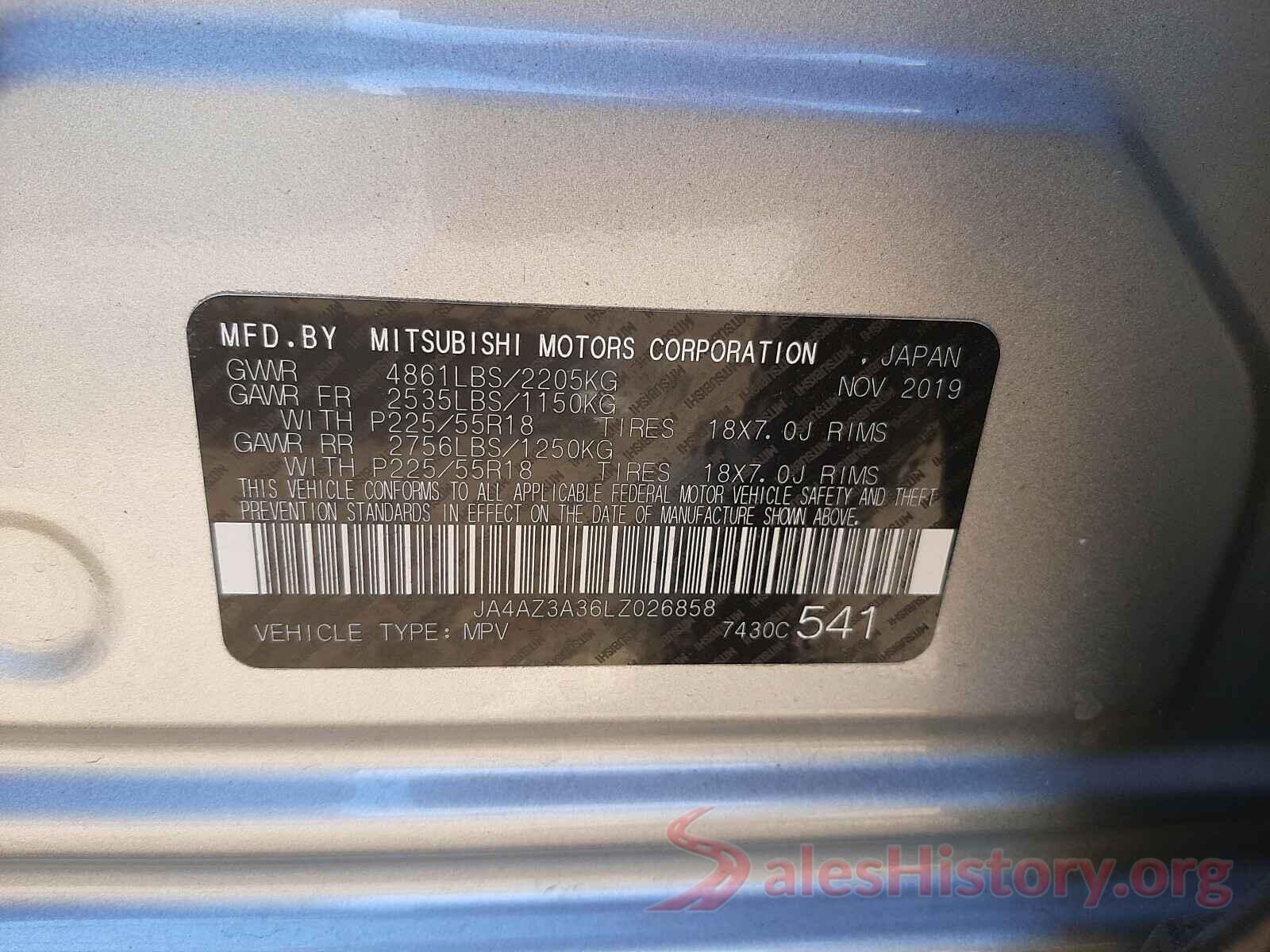 JA4AZ3A36LZ026858 2020 MITSUBISHI OUTLANDER