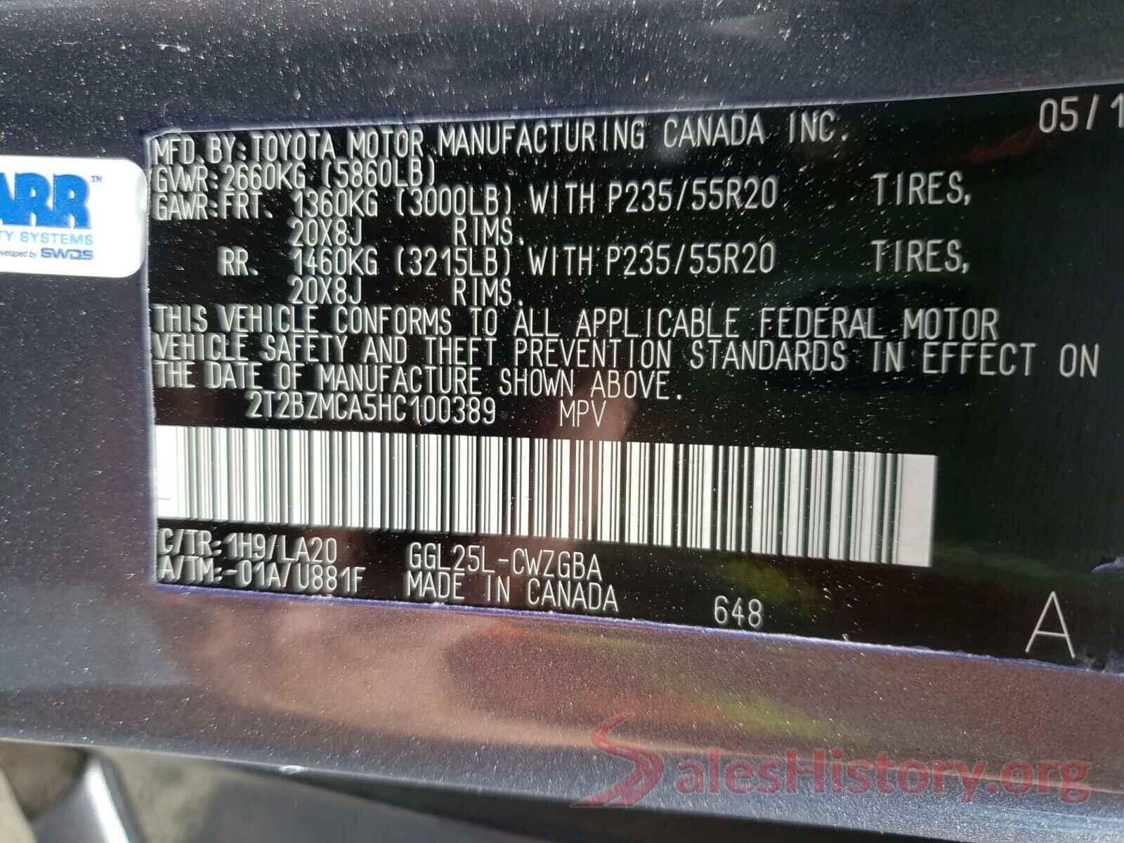 2T2BZMCA5HC100389 2017 LEXUS RX350