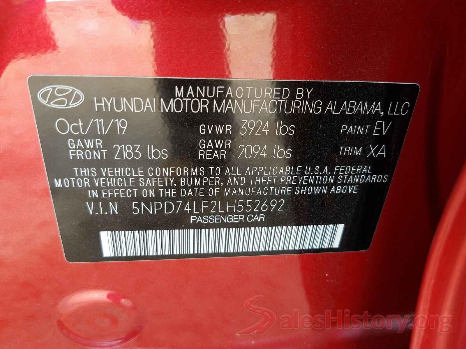 5NPD74LF2LH552692 2020 HYUNDAI ELANTRA