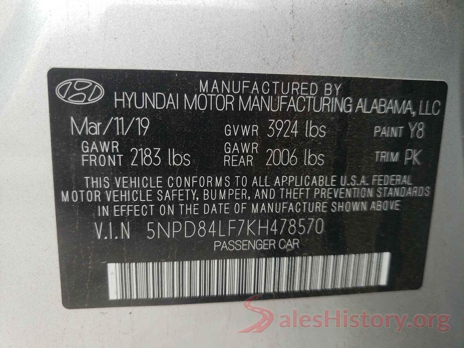 5NPD84LF7KH478570 2019 HYUNDAI ELANTRA