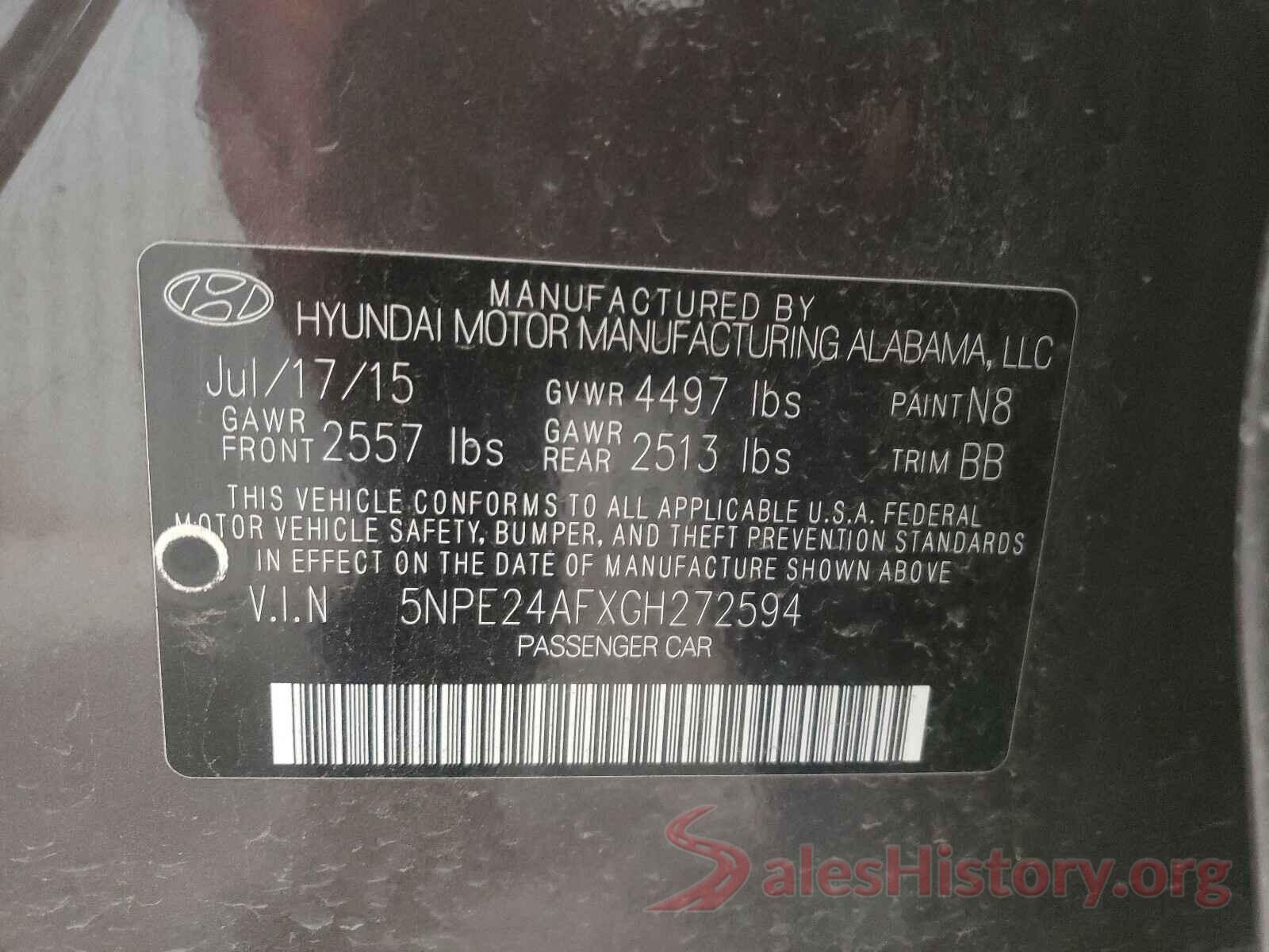 5NPE24AFXGH272594 2016 HYUNDAI SONATA