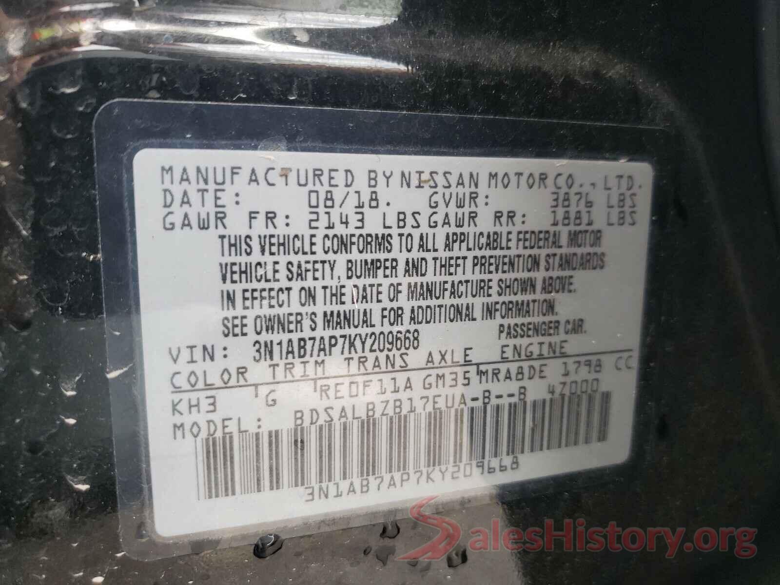 3N1AB7AP7KY209668 2019 NISSAN SENTRA