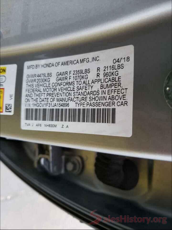 1HGCV1F31JA154896 2018 HONDA ACCORD