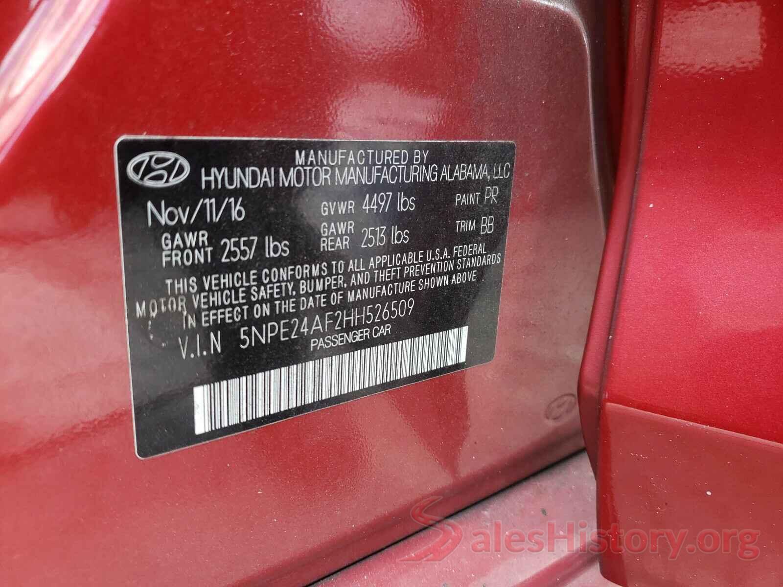 5NPE24AF2HH526509 2017 HYUNDAI SONATA