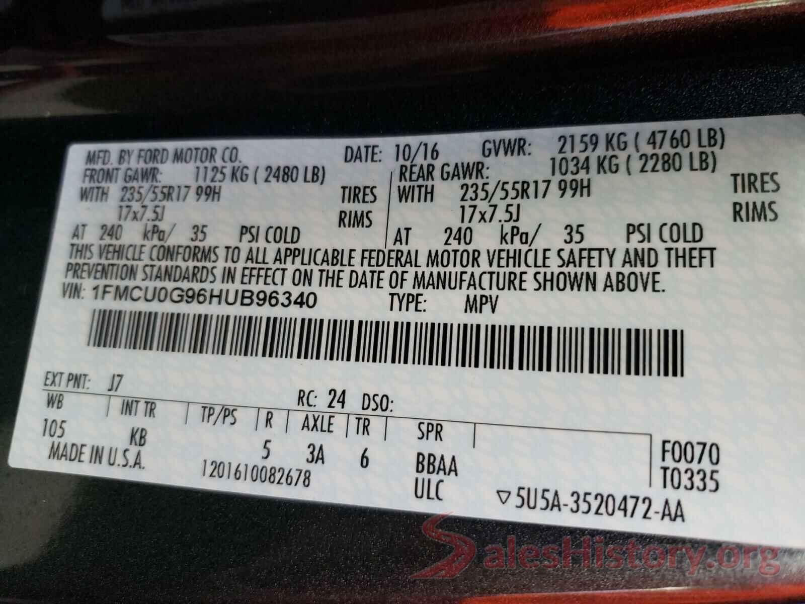 1FMCU0G96HUB96340 2017 FORD ESCAPE