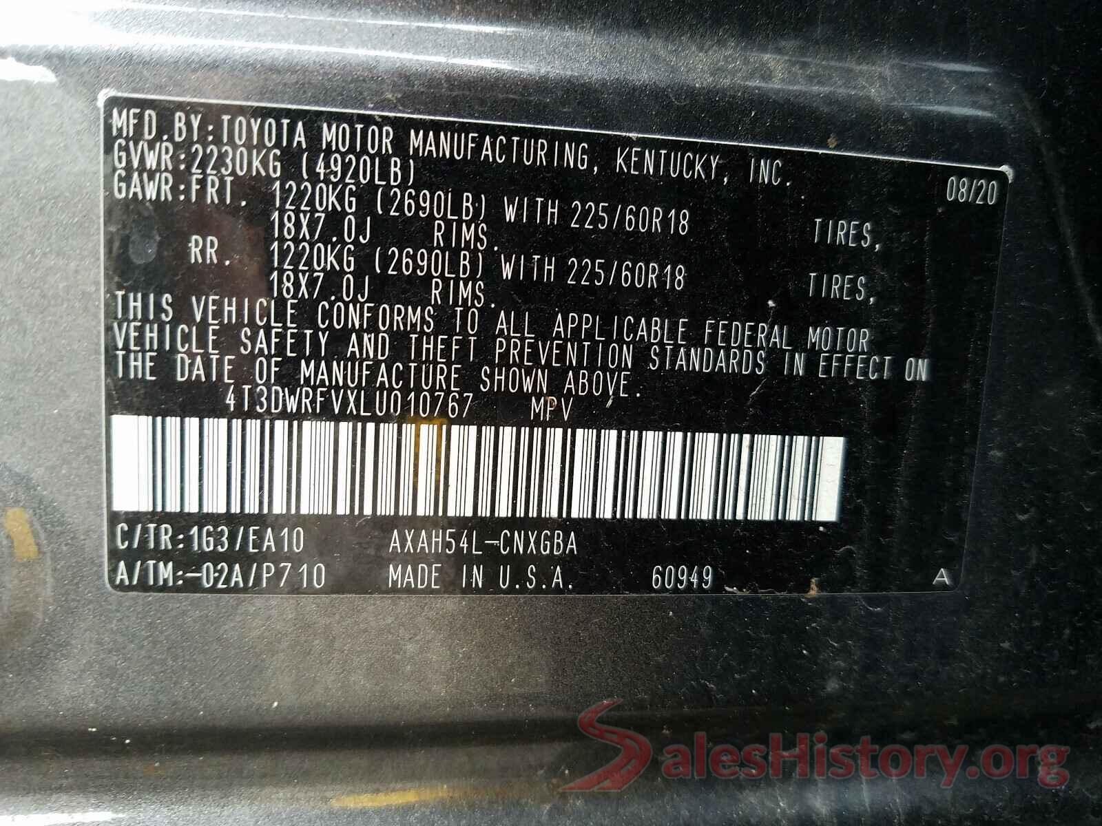 4T3DWRFVXLU010767 2020 TOYOTA RAV4