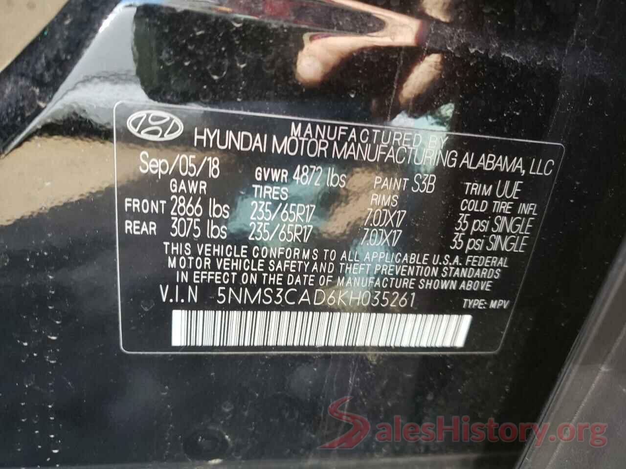 5NMS3CAD6KH035261 2019 HYUNDAI SANTA FE