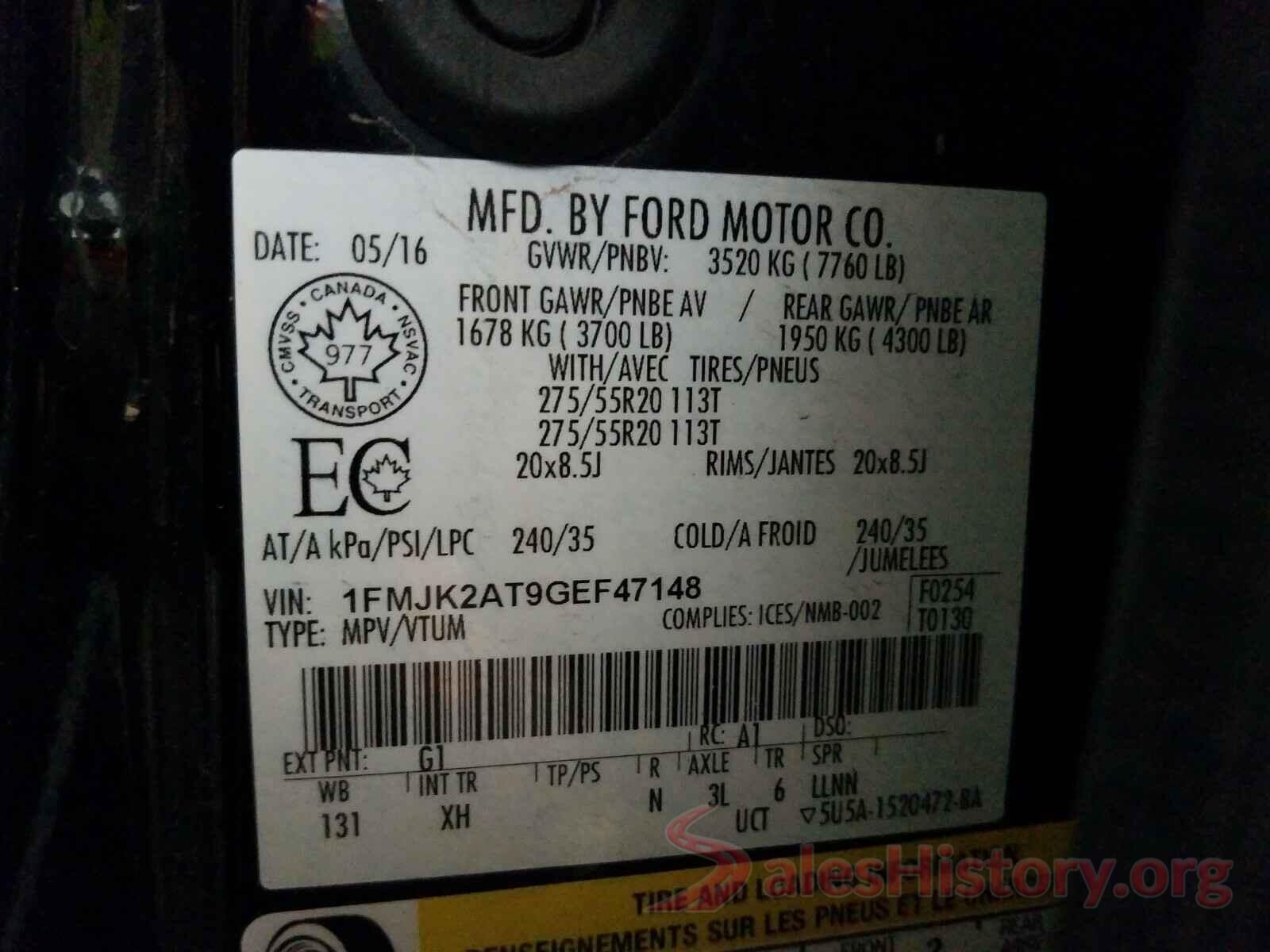 1FMJK2AT9GEF47148 2016 FORD EXPEDITION