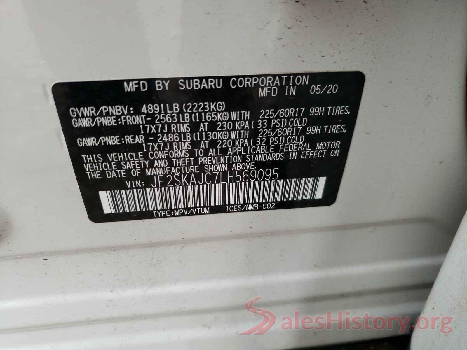 JF2SKAJC7LH569095 2020 SUBARU FORESTER