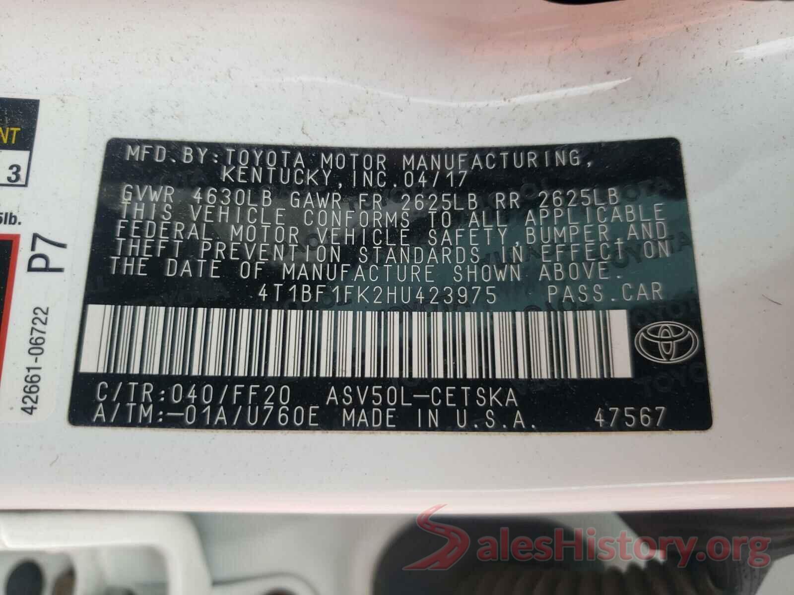 4T1BF1FK2HU423975 2017 TOYOTA CAMRY