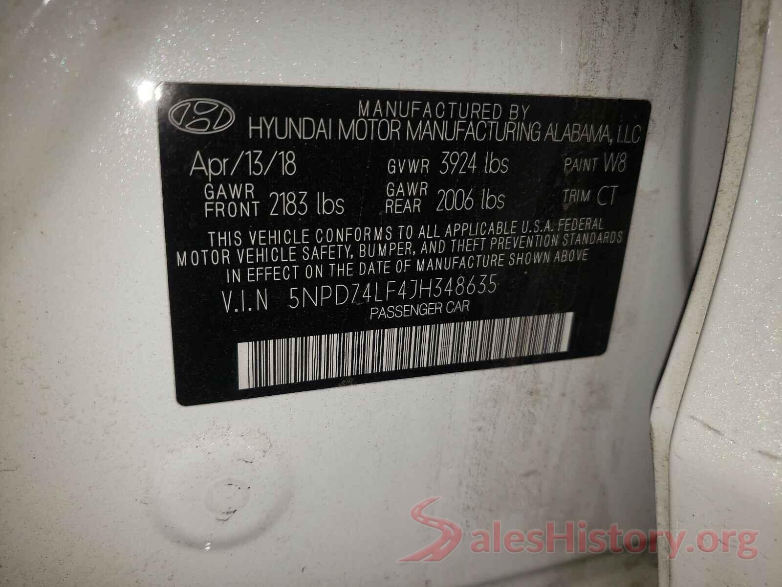 5NPD74LF4JH348635 2018 HYUNDAI ELANTRA