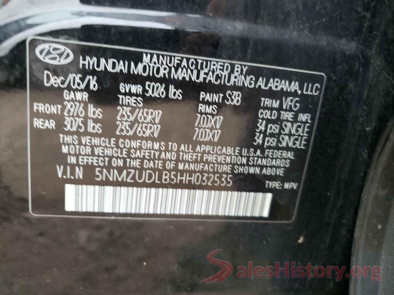 5NMZUDLB5HH032535 2017 HYUNDAI SANTA FE